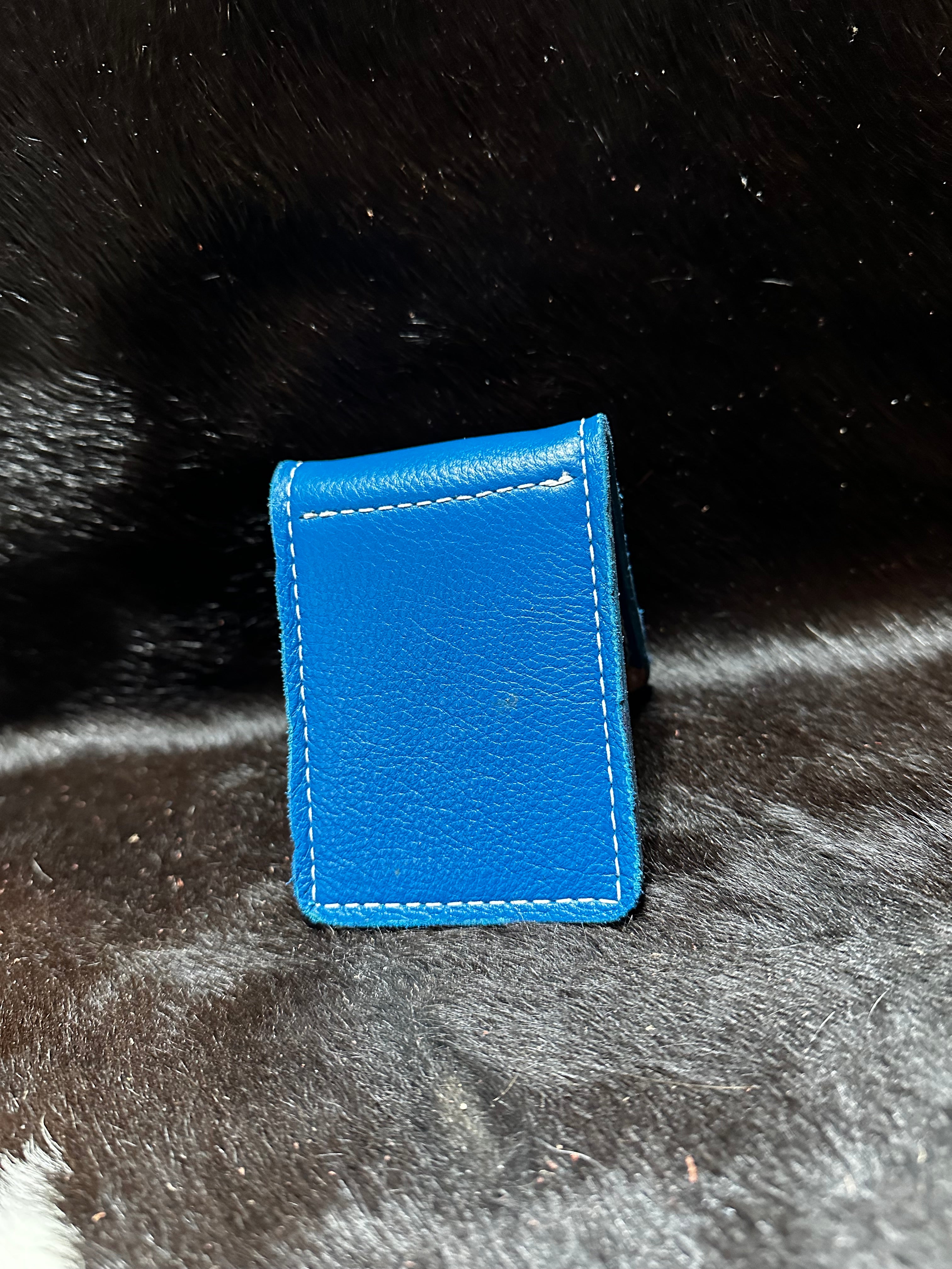 Blue buffalo hide money clip wallet