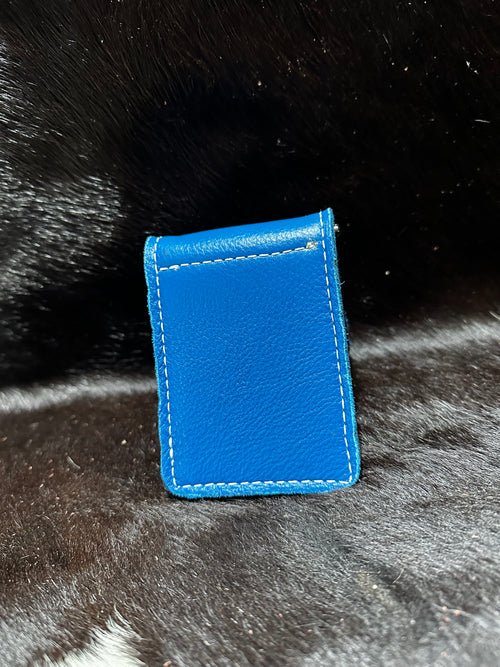 Blue buffalo hide money clip wallet